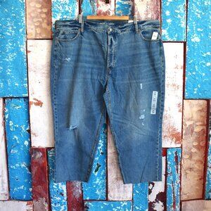 Women's Old Navy High-Rise Button Fly Slouchy Straight Distressed Cropped Jeans